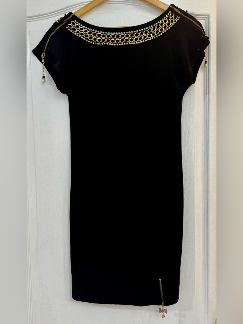 Black BDM Club Off the Shoulder Edgy Grunge Chain Neck Sheath Dress